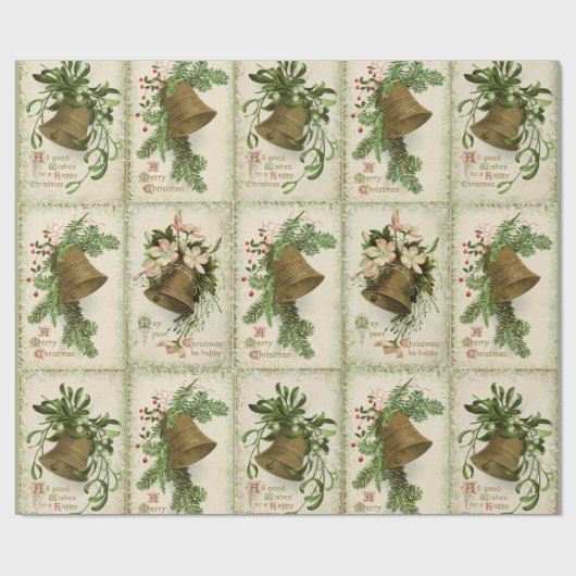 Vintage Kerst Bell Collage Wrapping Papier (Vlak)