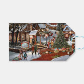 Vintage kerst besneeuwd landschap cadeaulabel (Voorkant (Horizontaal))