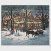 Vintage kerst besneeuwd landschap cadeaupapier (Vlak)