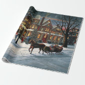 Vintage kerst besneeuwd landschap cadeaupapier (Uitgerold)