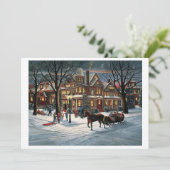 Vintage kerst besneeuwd landschap feestdagenkaart (Staand voorkant)