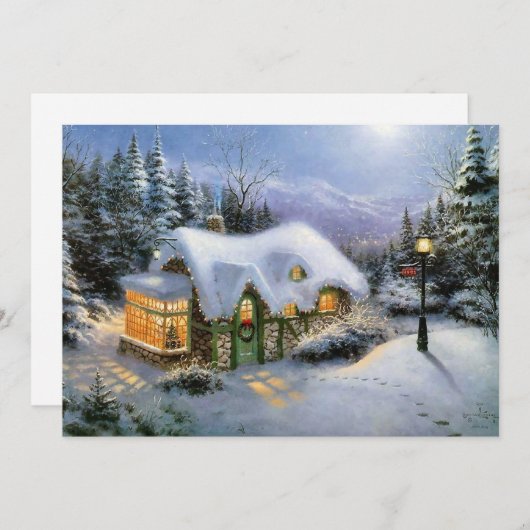 Vintage kerst besneeuwd landschap feestdagenkaart (Voorkant / Achterkant)