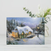 Vintage kerst besneeuwd landschap feestdagenkaart (Staand voorkant)