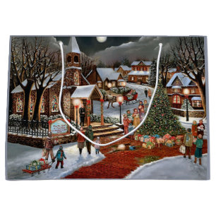 Vintage kerst besneeuwd landschap groot cadeauzakje