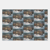 Vintage kerst besneeuwd landschap inpakpapier vel (Voorkant)