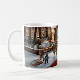 Vintage kerst besneeuwd landschap koffiemok