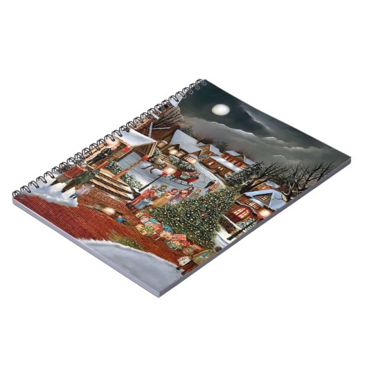 Vintage kerst besneeuwd landschap notitieboek (Linkerzijde)