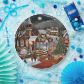 Vintage kerst besneeuwd landschap papieren bordje (Feest)