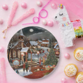 Vintage kerst besneeuwd landschap papieren bordje (Feest)