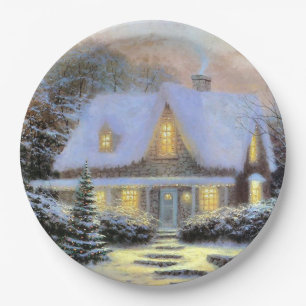 Vintage kerst besneeuwd landschap papieren bordje