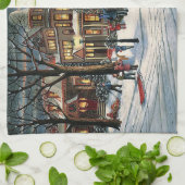 Vintage kerst besneeuwd landschap theedoek (Gevouwen)