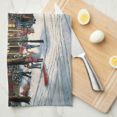 Vintage kerst besneeuwd landschap theedoek (Quarter Fold)