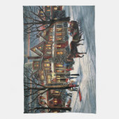 Vintage kerst besneeuwd landschap theedoek (Verticaal)