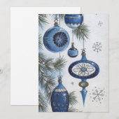 Vintage Kerst Blauwe Ornamenten Feestdagenkaart (Voorkant / Achterkant)