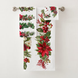 Vintage Kerst Bloem en Bes Waterverf Clip Bad Handdoek