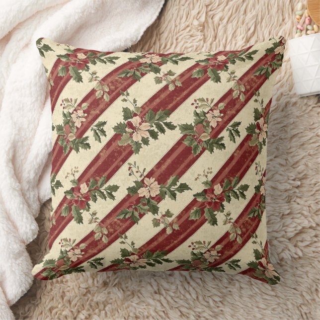 Vintage Kerst Bloem Streep (5) Kussen (Deken)