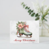 Vintage Kerst Bloemen Antiek IJs Schaats Briefkaart (Staand voorkant)