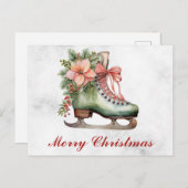 Vintage Kerst Bloemen Antiek IJs Schaats Briefkaart (Voorkant / Achterkant)