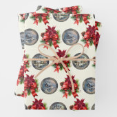 Vintage Kerst Bloemen en Huis Inpakpapier Vel (In situ)