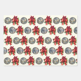 Vintage Kerst Bloemen en Huis Inpakpapier Vel