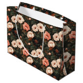 Vintage Kerst Bloemen Peony Roze & Donkergroen Groot Cadeauzakje (Achterkant Gekanteld)