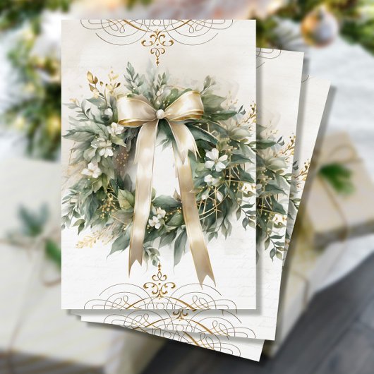 Vintage Kerst Bloemenkrans Ephemera Decoupage Tissuepapier