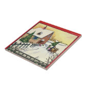 Vintage Kerst Boerderij Sneeuw Tegels Tegeltje (Zijkant)