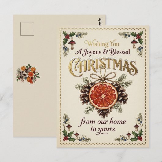 Vintage Kerst Botanicals Briefkaart (Voorkant / Achterkant)