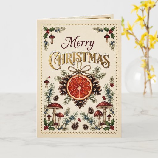 Vintage Kerst Botanicals Kaart (Gele Bloem)