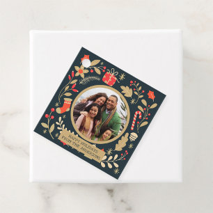 Vintage kerst botanische familie foto bedankjes labels