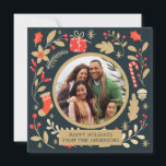 Vintage kerst botanische familie foto feestdagenkaart<br><div class="desc">Minimal pastel familie kerstvakantie briefkaart</div>