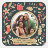 Vintage kerst botanische familie foto vierkante sticker (Voorkant)