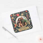 Vintage kerst botanische familie foto vierkante sticker (Envelop)