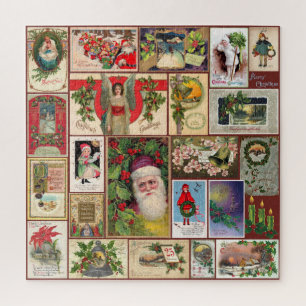 VINTAGE KERST BRIEFKAART COLLAGE LEGPUZZEL