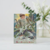Vintage kerst Briefkaart met Santa en Snowy (Staand voorkant)