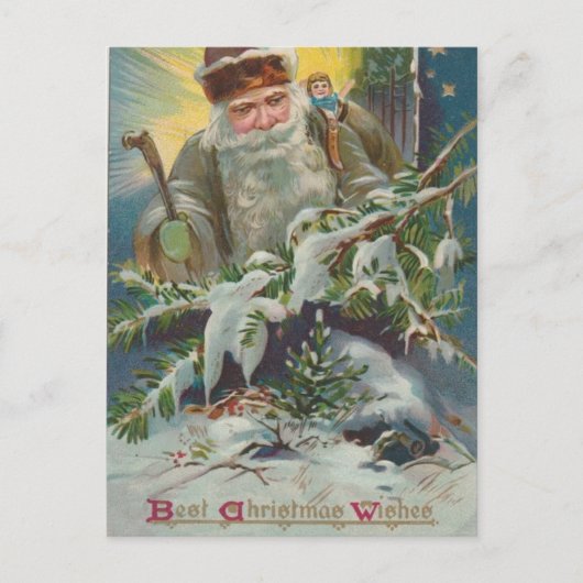 Vintage kerst Briefkaart met Santa en Snowy (Voorkant)