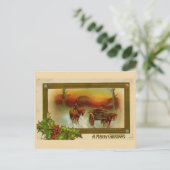 Vintage Kerst briefkaart Paard & Koets (Staand voorkant)