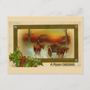 Vintage Kerst briefkaart Paard & Koets