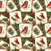 Vintage Kerst briefkaart vogels mussen servetten