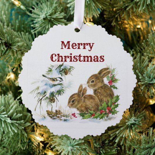 Vintage Kerst Bunnies Papier Ornament Kaart (Insitu (Drie))
