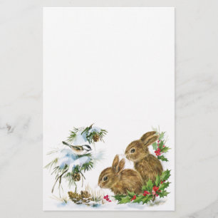 Vintage Kerst Bunnies Stationery Briefpapier