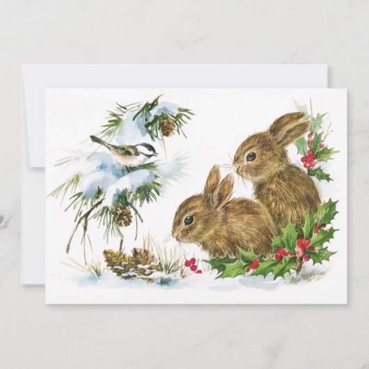 Vintage Kerst Bunnies Uitnodiging (Voorkant)