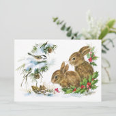 Vintage Kerst Bunnies Uitnodiging (Staand voorkant)