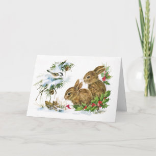 Vintage Kerst Bunnies Wenskaart Feestdagen Kaart