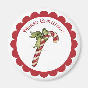 Vintage Kerst Candy Cane op ronde magneet