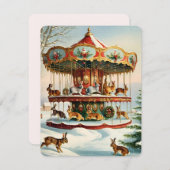 vintage kerst carousel konijn feestdagenkaart (Voorkant / Achterkant)