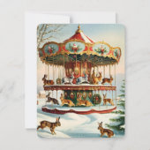 vintage kerst carousel konijn feestdagenkaart (Voorkant)