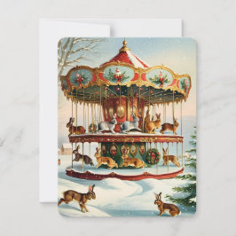 vintage kerst carousel konijn feestdagenkaart