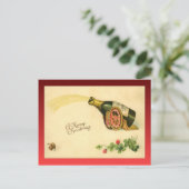 Vintage kerst, champagnefles feestdagenkaart (Staand voorkant)