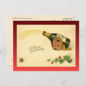 Vintage kerst, champagnefles feestdagenkaart (Voorkant / Achterkant)